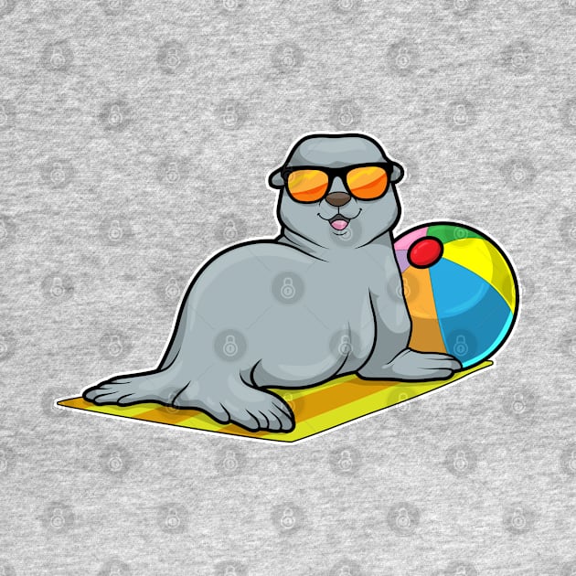 Seal at Sunbathing with Water polo & Sunglasses by Markus Schnabel